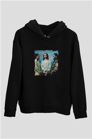 Migos Baskılı Unisex Siyah Hoodie