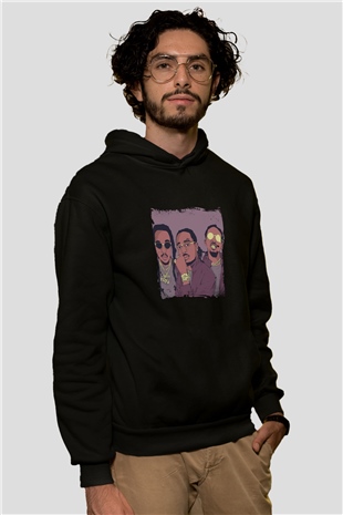 Migos Baskılı Unisex Siyah Hoodie