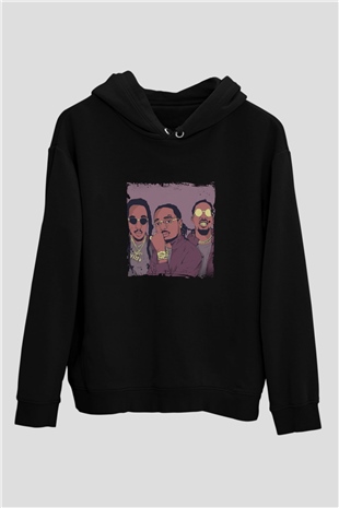 Migos Baskılı Unisex Siyah Hoodie