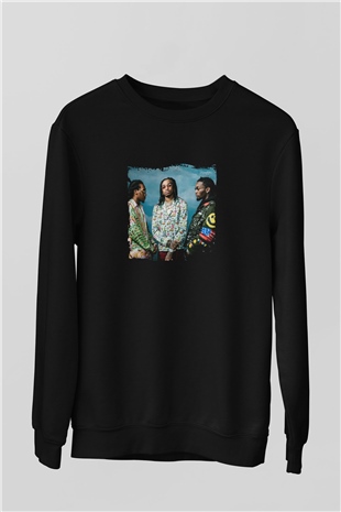 Migos Baskılı Unisex Siyah Sweatshirt