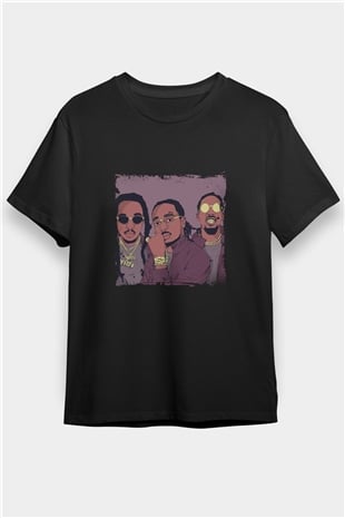 Migos Baskılı Unisex Siyah Tişört