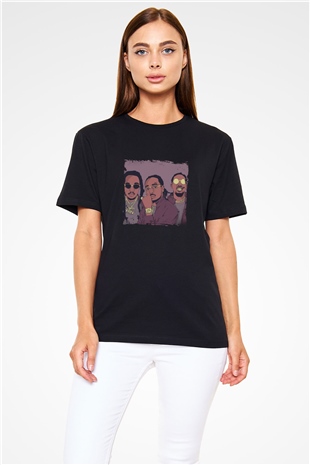 Migos Baskılı Unisex Siyah Tişört