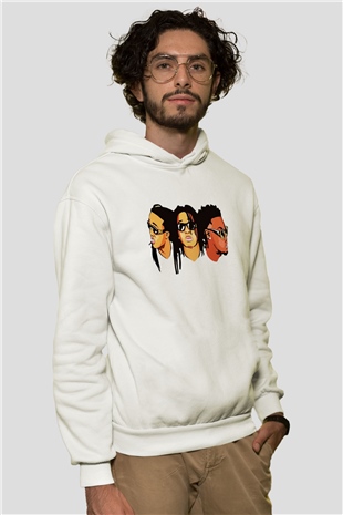 Migos Beyaz Unisex Kapşonlu Sweatshirt