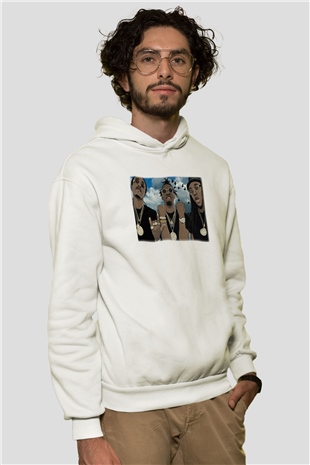 Migos Beyaz Unisex Kapşonlu Sweatshirt