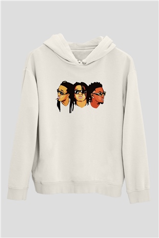 Migos Beyaz Unisex Kapşonlu Sweatshirt