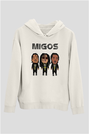 Migos Beyaz Unisex Kapşonlu Sweatshirt