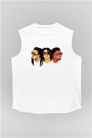 Migos Beyaz Unisex Kolsuz Tişört