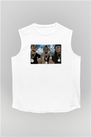 Migos Beyaz Unisex Kolsuz Tişört