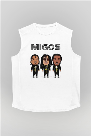 Migos Beyaz Unisex Kolsuz Tişört