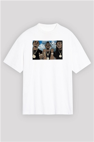 Migos Beyaz Unisex Oversize Tişört T-Shirt