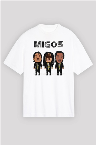 Migos Beyaz Unisex Oversize Tişört T-Shirt