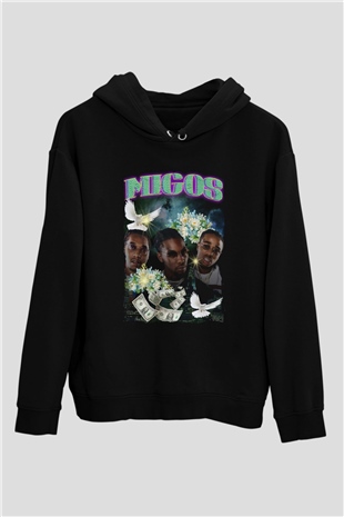 Migos Siyah Unisex Kapüşonlu Sweatshirt