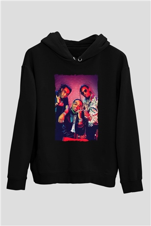 Migos Siyah Unisex Kapüşonlu Sweatshirt