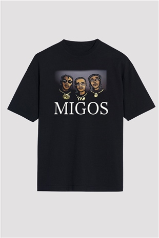 Migos Siyah Unisex Oversize Tişört T-Shirt