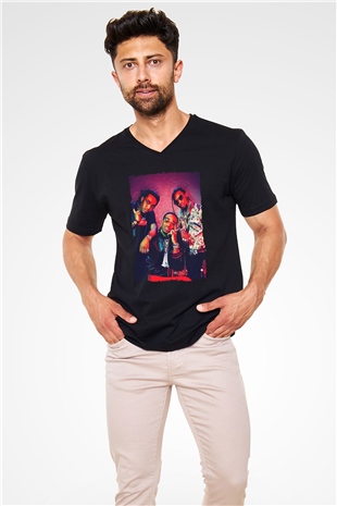 Migos Siyah Unisex V Yaka Tişört