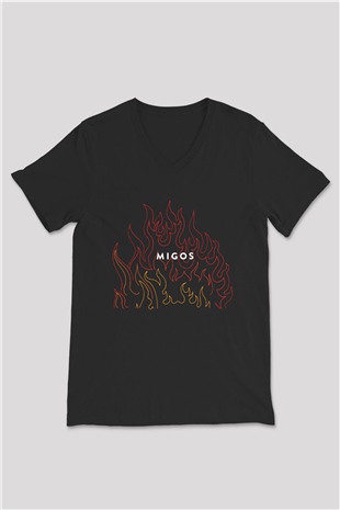 Migos Siyah Unisex V Yaka Tişört T-Shirt