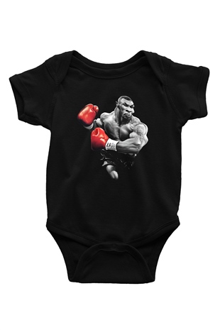 Mike Tyson Baskılı Siyah Bebek Body - Zıbın