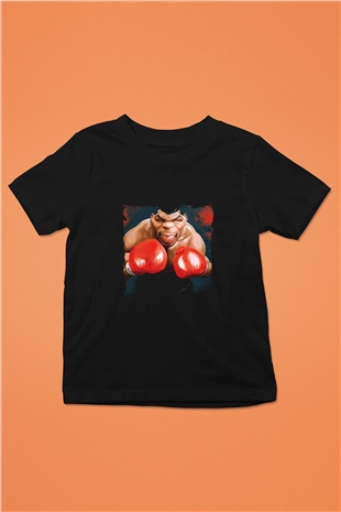 Mike Tyson Baskılı Unisex Siyah Çocuk Tişört