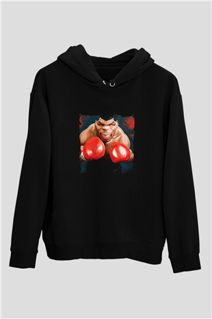 Mike Tyson Baskılı Unisex Siyah Hoodie