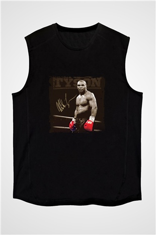 Mike Tyson Baskılı Unisex Siyah Kolsuz Tişört