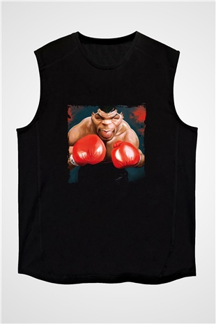 Mike Tyson Baskılı Unisex Siyah Kolsuz Tişört