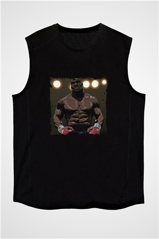Mike Tyson Baskılı Unisex Siyah Kolsuz Tişört