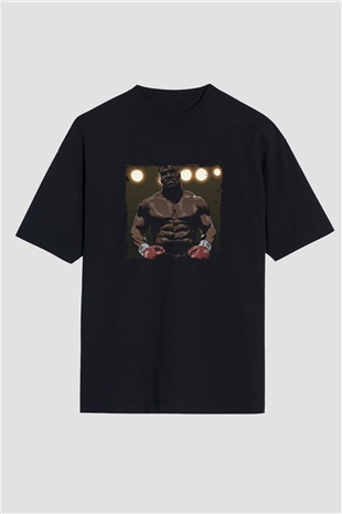 Mike Tyson Baskılı Unisex Siyah Oversize Tişört