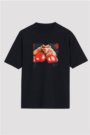 Mike Tyson Baskılı Unisex Siyah Oversize Tişört