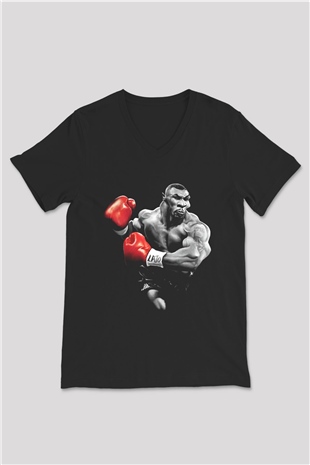 Mike Tyson Siyah Unisex V Yaka Tişört T-Shirt