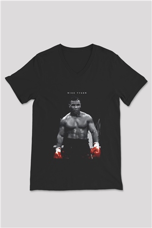 Mike Tyson Siyah Unisex  V Yaka Tişört