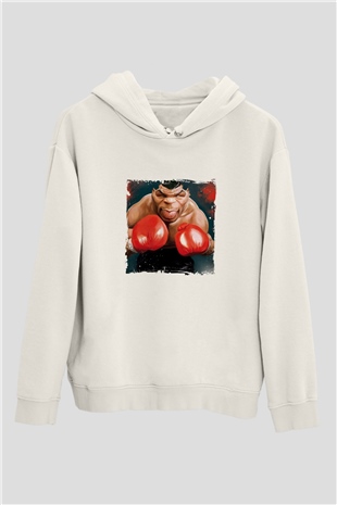 Mike Tyson Unisex Baskılı Beyaz Kapüşonlu Sweatshirt