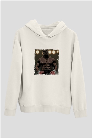 Mike Tyson Unisex Baskılı Beyaz Kapüşonlu Sweatshirt