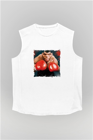 Mike Tyson Unisex Baskılı Beyaz Kolsuz Tişört