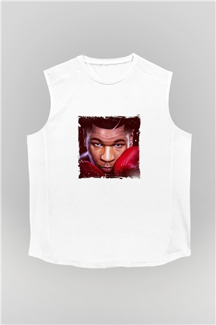 Mike Tyson Unisex Baskılı Beyaz Kolsuz Tişört