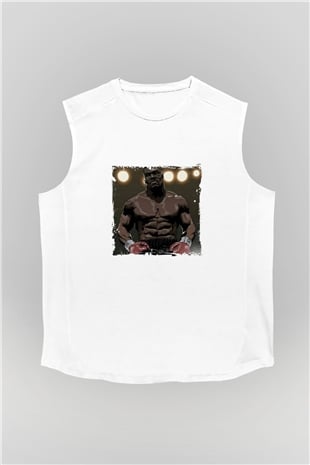 Mike Tyson Unisex Baskılı Beyaz Kolsuz Tişört