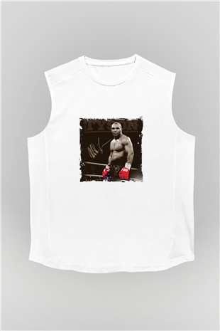 Mike Tyson Unisex Baskılı Beyaz Kolsuz Tişört