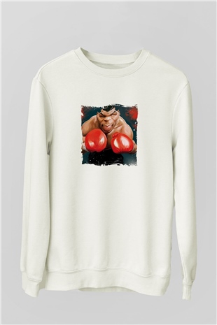 Mike Tyson Unisex Baskılı Beyaz Sweatshirt