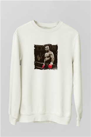 Mike Tyson Unisex Baskılı Beyaz Sweatshirt