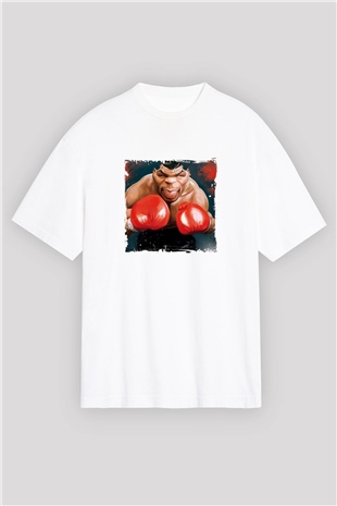 Mike Tyson Oversize Baskılı Beyaz Tişört
