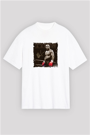 Mike Tyson Oversize Baskılı Beyaz Tişört