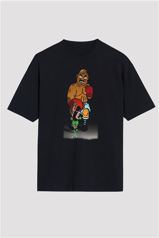 Mike Tysons Punch-Out! Siyah Oversize Tişört