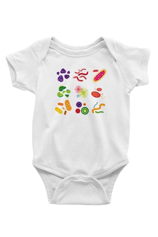 Mikrobiyolog Baskılı Beyaz Unisex Bebek Body - Zıbın