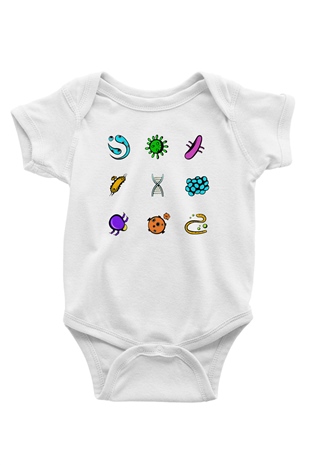 Mikrobiyolog Baskılı Beyaz Unisex Bebek Body - Zıbın