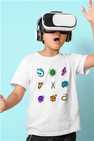 Mikrobiyolog Baskılı Beyaz Unisex Çocuk Tişört