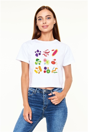 Mikrobiyolog Beyaz Croptop Tişört