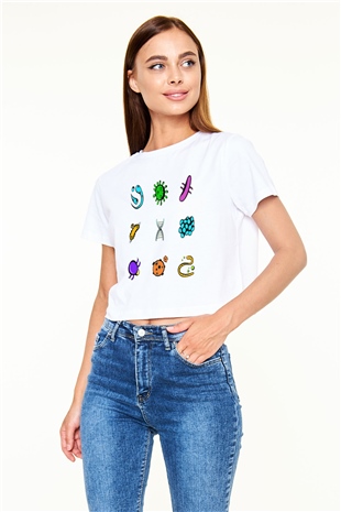 Mikrobiyolog Beyaz Croptop Tişört
