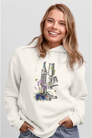 Mikrobiyolog Beyaz Unisex Kapüşonlu Sweatshirt