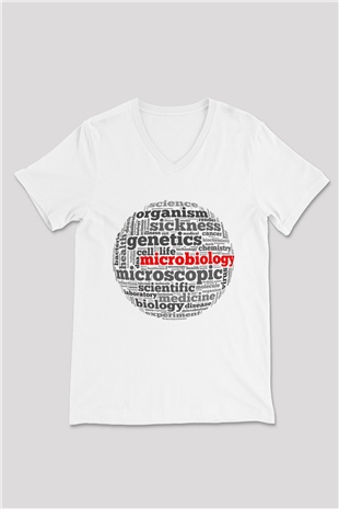Mikrobiyolog Beyaz Unisex V Yaka Tişört T-Shirt