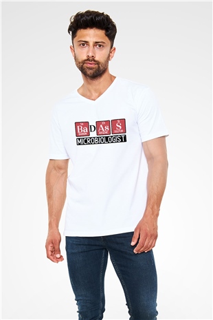 Mikrobiyolog Beyaz Unisex V Yaka Tişört