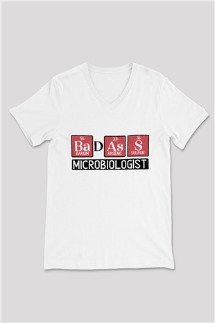 Mikrobiyolog Beyaz Unisex V Yaka Tişört